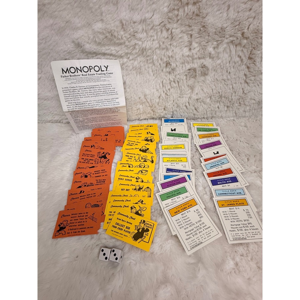 Vintage 90s Monopoly Replacement‎ Game Cards Instructions Dice 28 Title Deeds